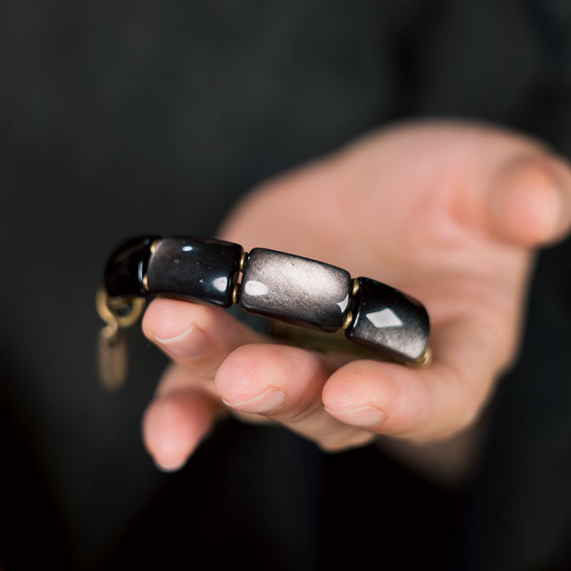 Kalyana Aura Vintage Cat’s Eye Obsidian Brass Bracelet
