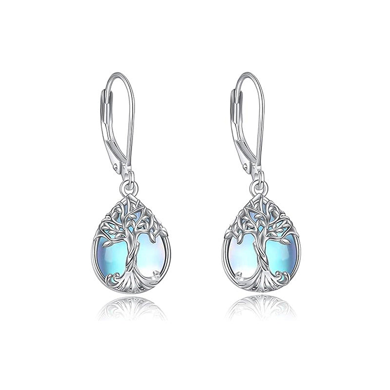 Kalyana Aura Moonstone Sterling Silver Tree of Life Earrings Women