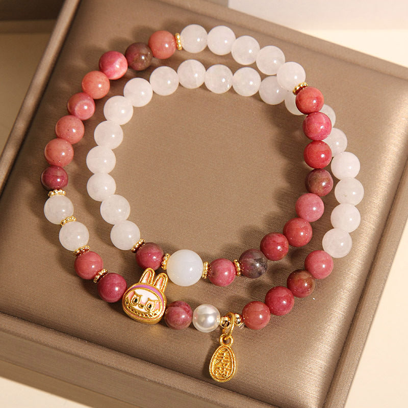 Kalyana Aura White Crystal Stacked Double Circle Creative Pendant Bracelet