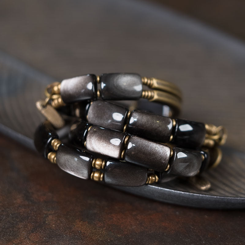 Kalyana Aura Vintage Cat’s Eye Obsidian Brass Bracelet