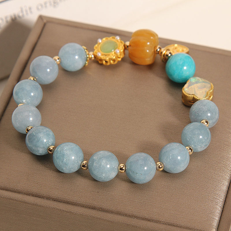 Kalyana Aura Pumpkin Bead Four-Leaf Clover Crystal Bracelet