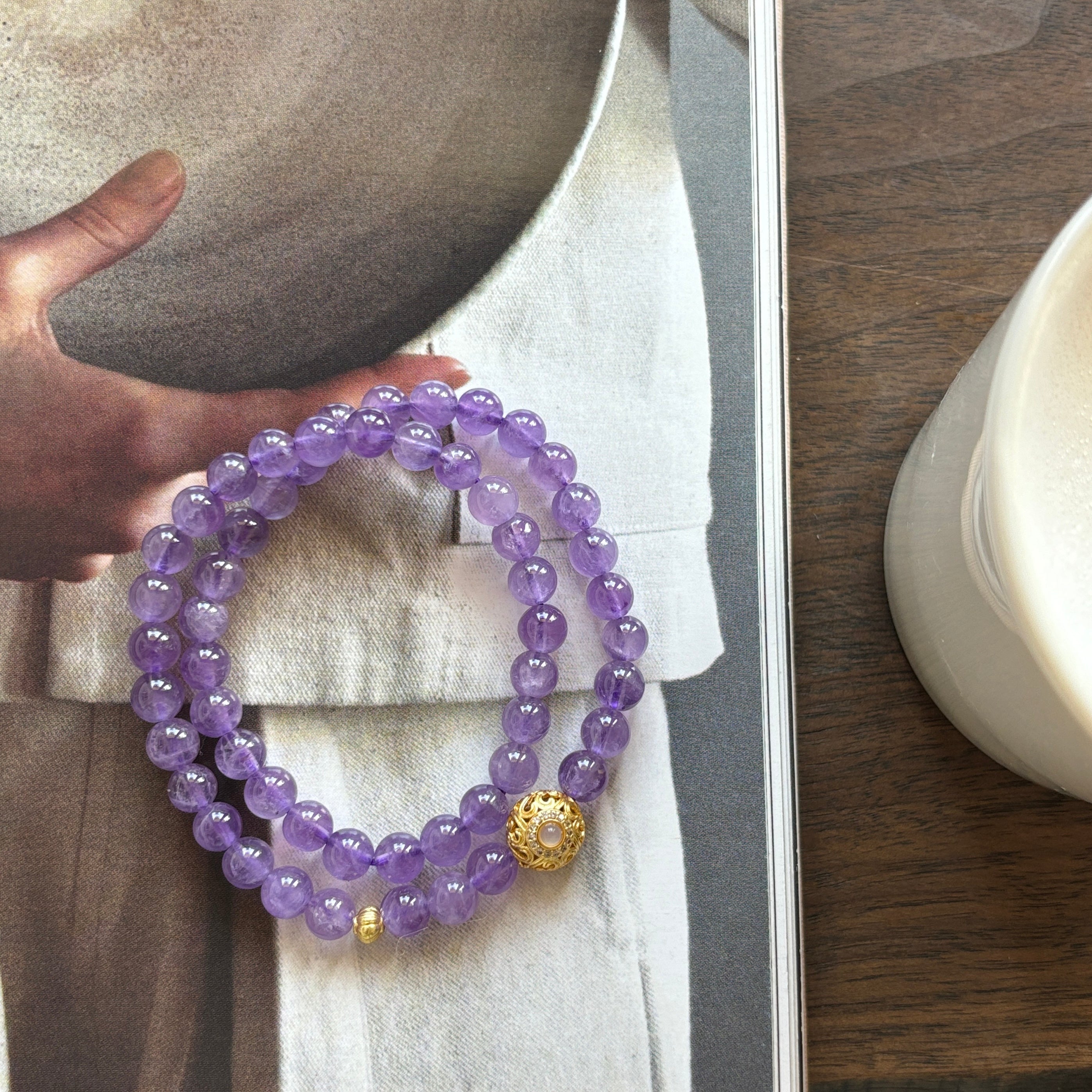 Kalyana Aura Natural Amethyst Lavender Double-Loop Bracelet