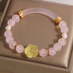 Kalyana Aura Rose Quartz Pearl Gourd Pendant Bracelet