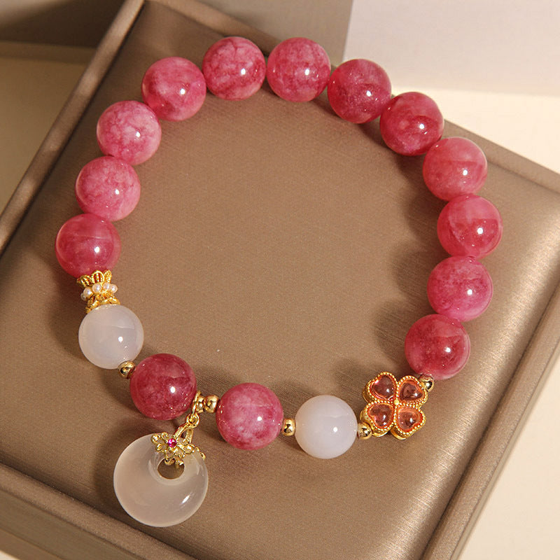 Kalyana Aura Pink Tourmaline Peace Buckle Pendant Crystal Bracelet Women