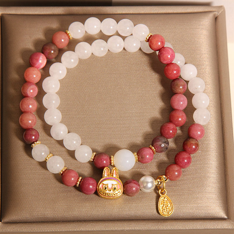 Kalyana Aura White Crystal Stacked Double Circle Creative Pendant Bracelet