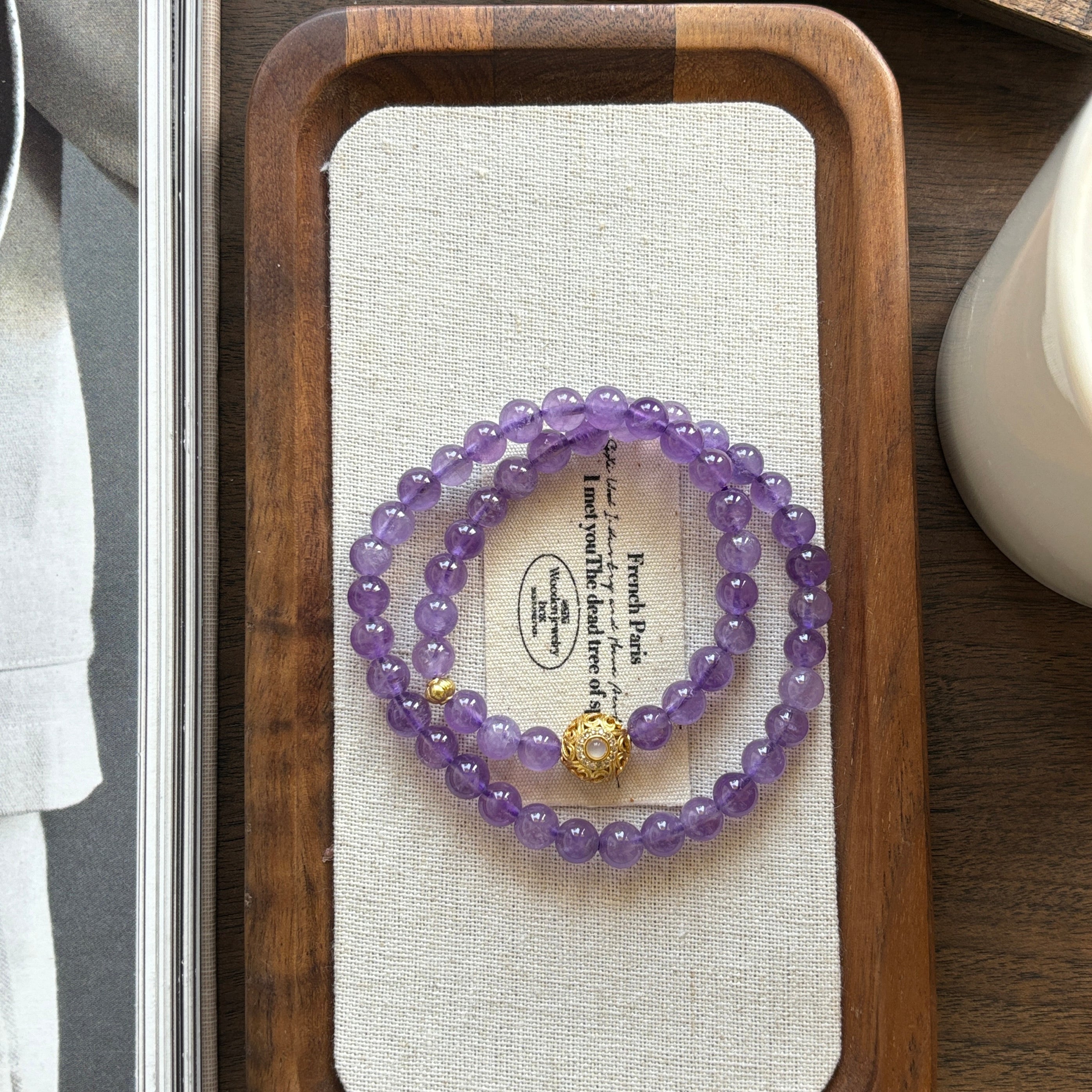 Kalyana Aura Natural Amethyst Lavender Double-Loop Bracelet
