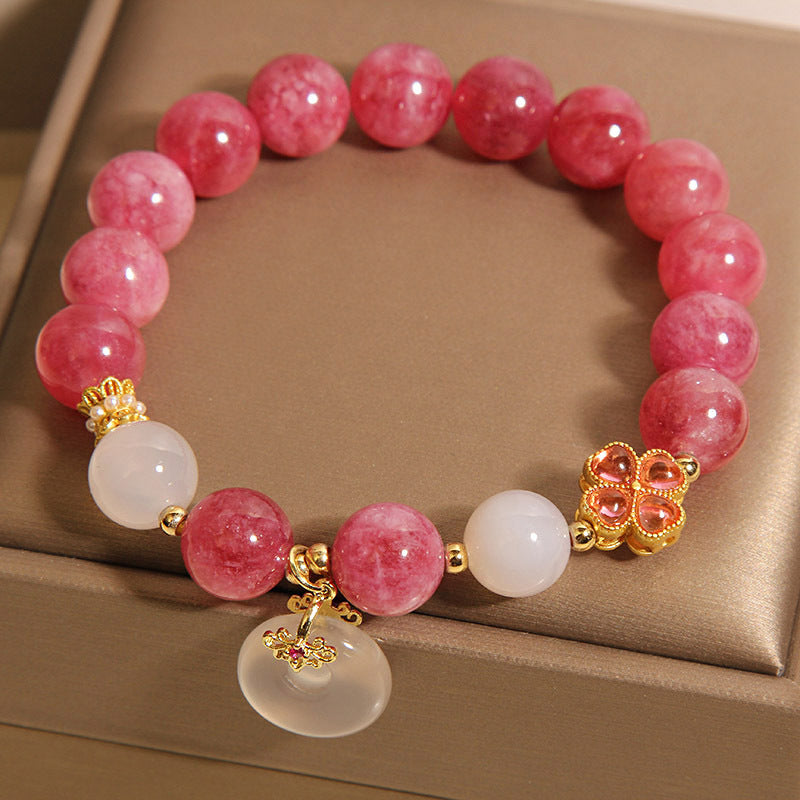 Kalyana Aura Pink Tourmaline Peace Buckle Pendant Crystal Bracelet Women