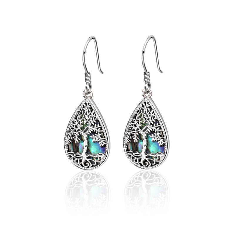 Kalyana Aura Sterling Silver Abalone Shell Teardrop-Shaped Tree of Life Earrings Women