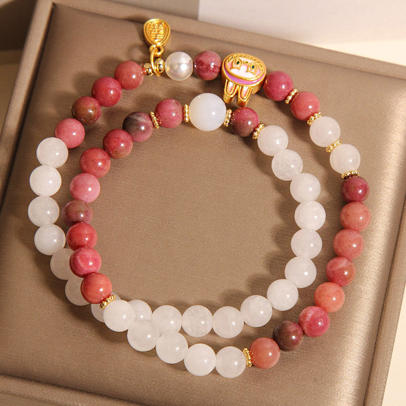 Kalyana Aura White Crystal Stacked Double Circle Creative Pendant Bracelet