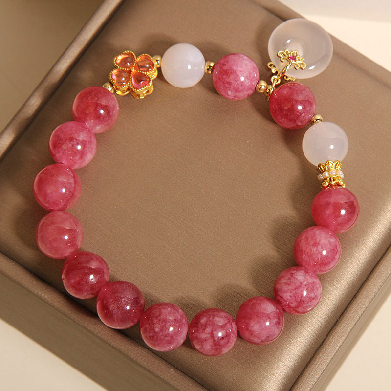 Kalyana Aura Pink Tourmaline Peace Buckle Pendant Crystal Bracelet Women