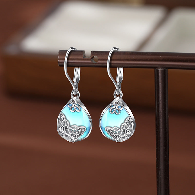 Kalyana Aura Moonstone Flower Butterfly Earrings Women