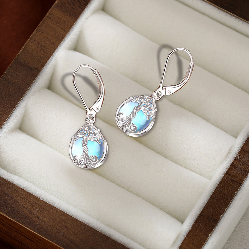 Kalyana Aura Moonstone Sterling Silver Tree of Life Earrings Women