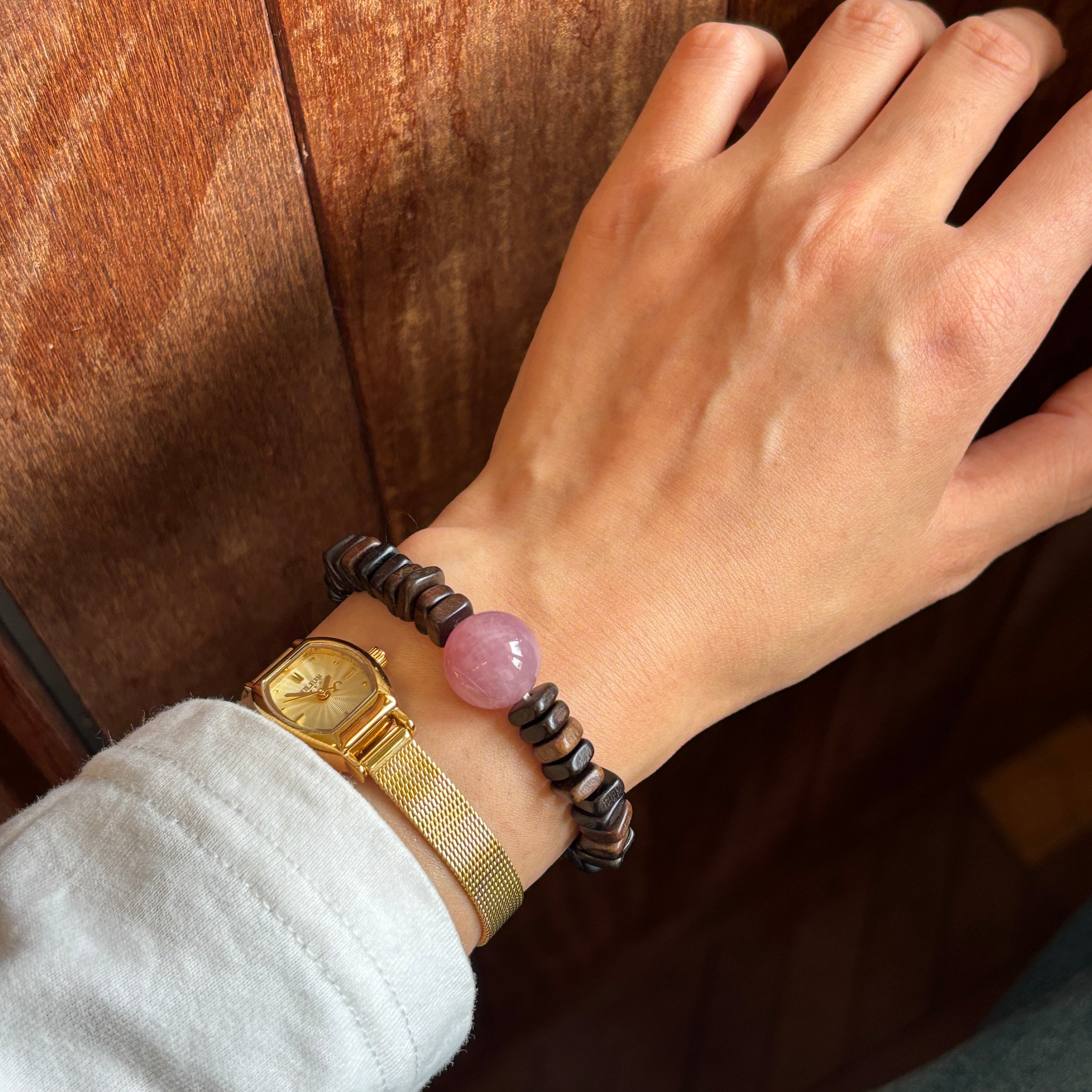 Kalyana Aura Original Natural Rose Quartz and Agarwood Bracelet