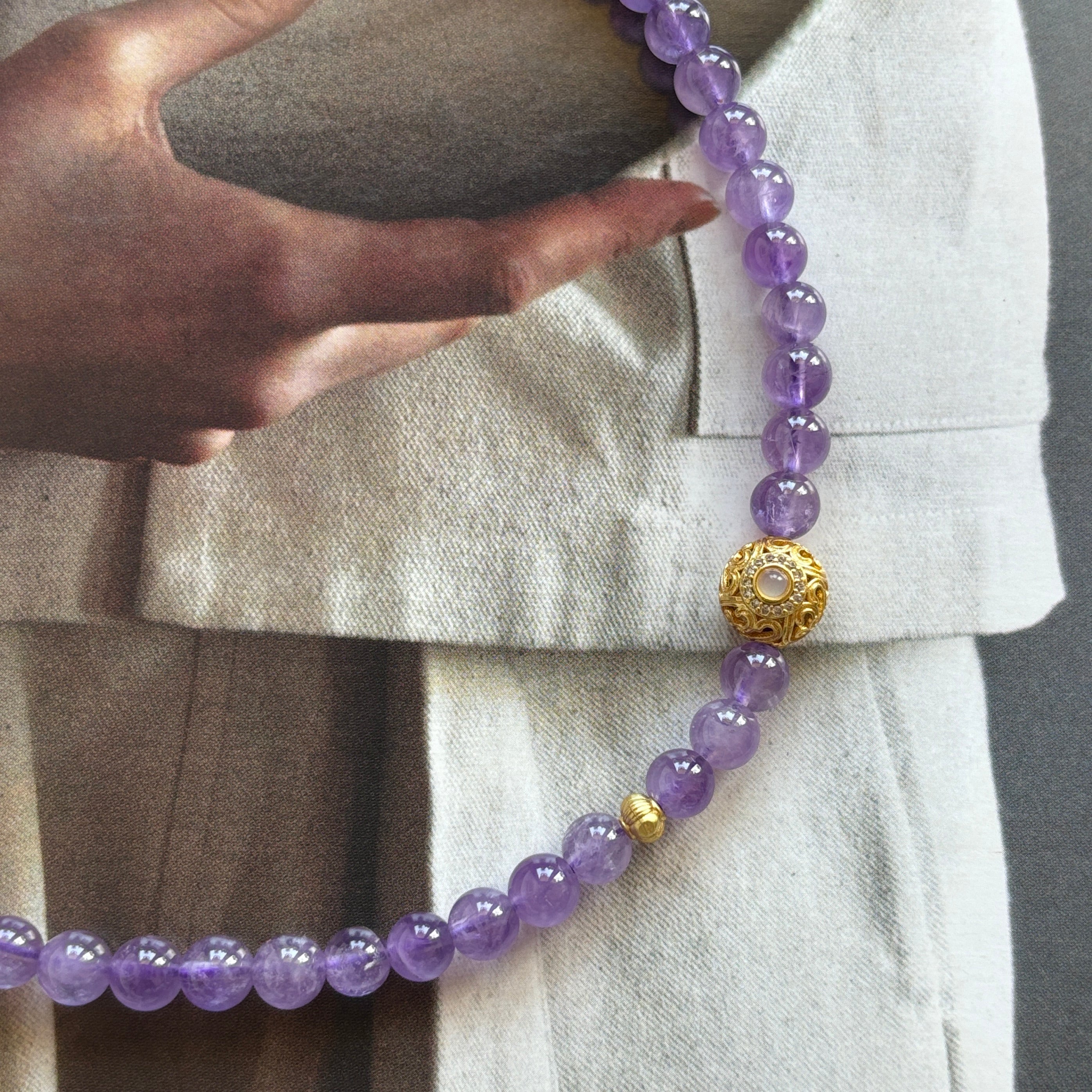 Kalyana Aura Natural Amethyst Lavender Double-Loop Bracelet