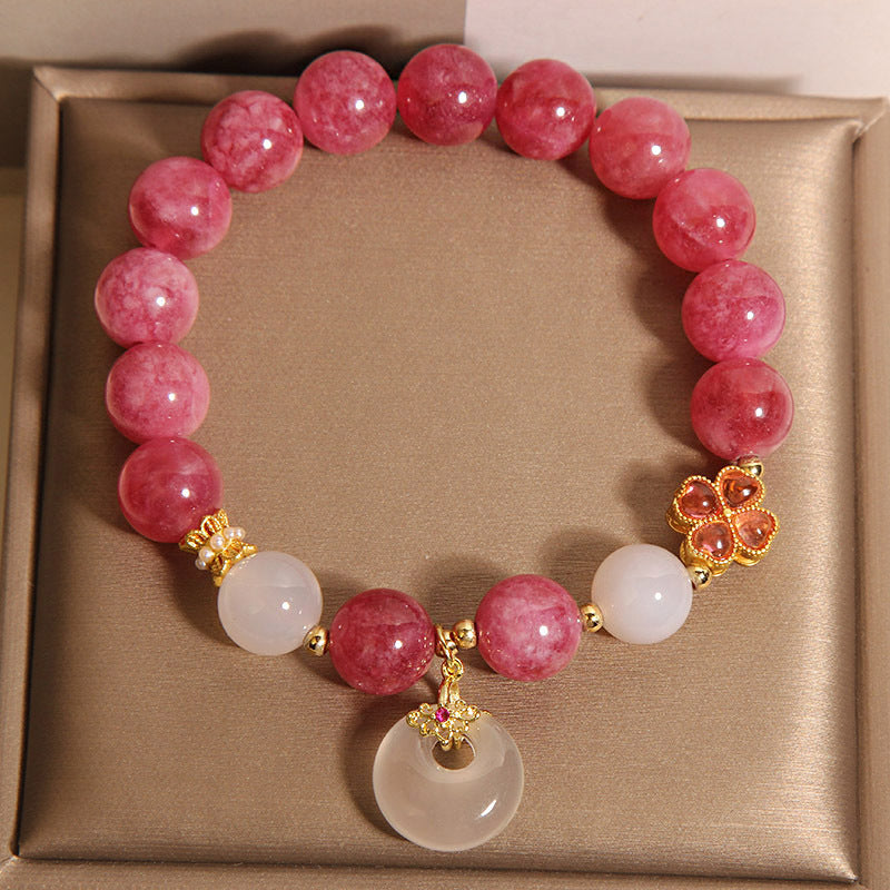 Kalyana Aura Pink Tourmaline Peace Buckle Pendant Crystal Bracelet Women