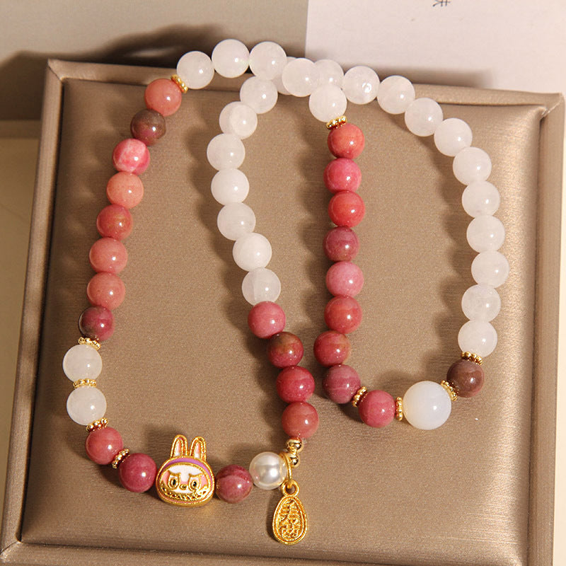 Kalyana Aura White Crystal Stacked Double Circle Creative Pendant Bracelet