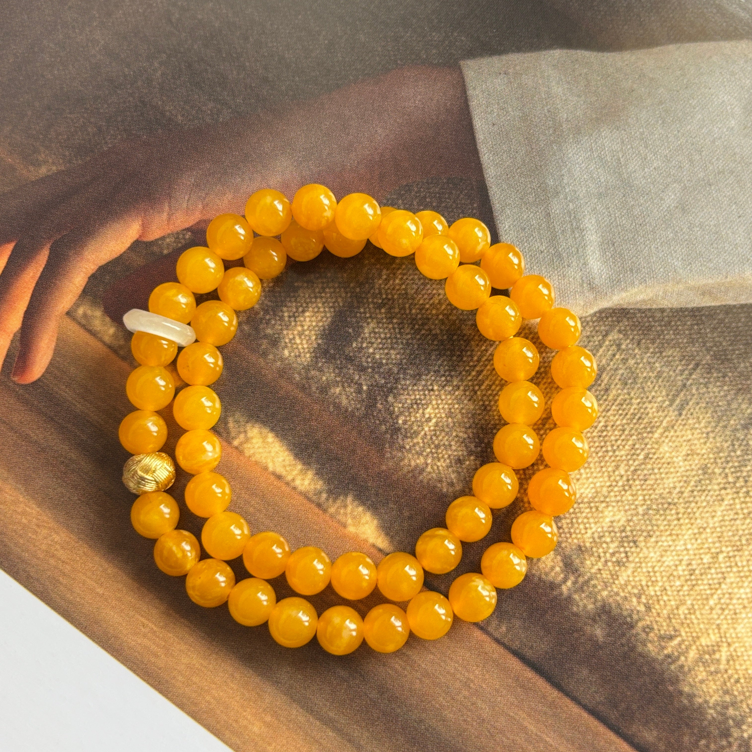 Kalyana Aura Natural Citrine and Bashan Jade Elastic Double-loop Bracelet