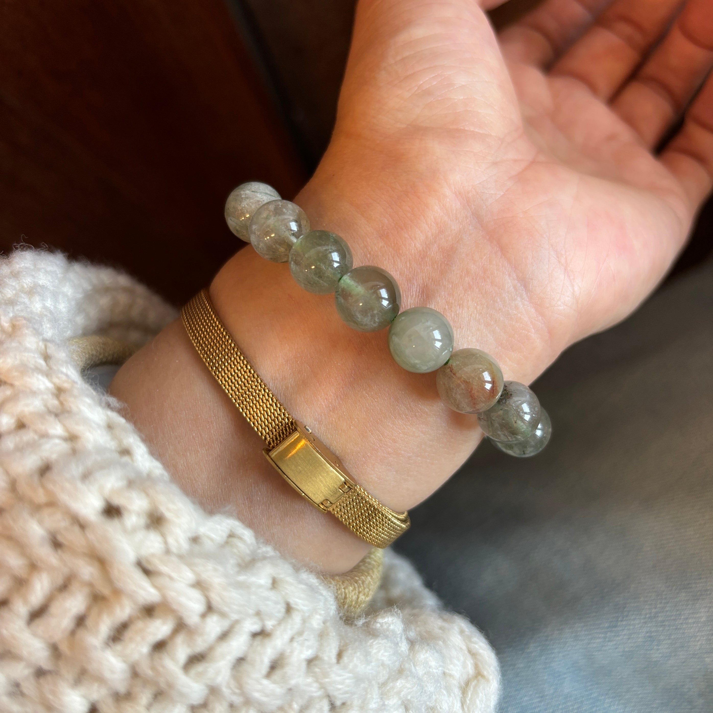 Kalyana Aura Natural Green Rabbit Hair Crystal Bracelet