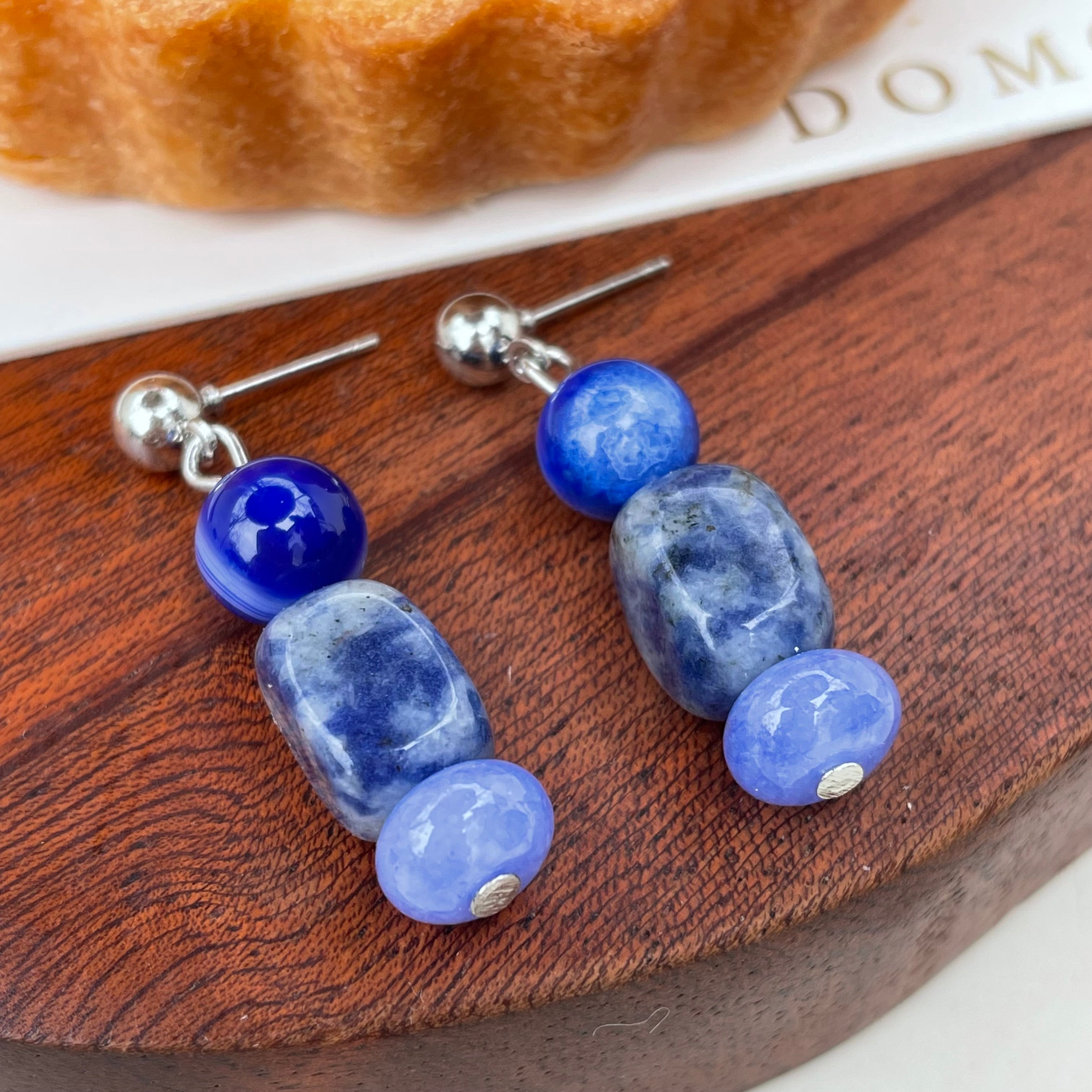 Kalyana Aura Natural Blue Crystal Vintage Earrings