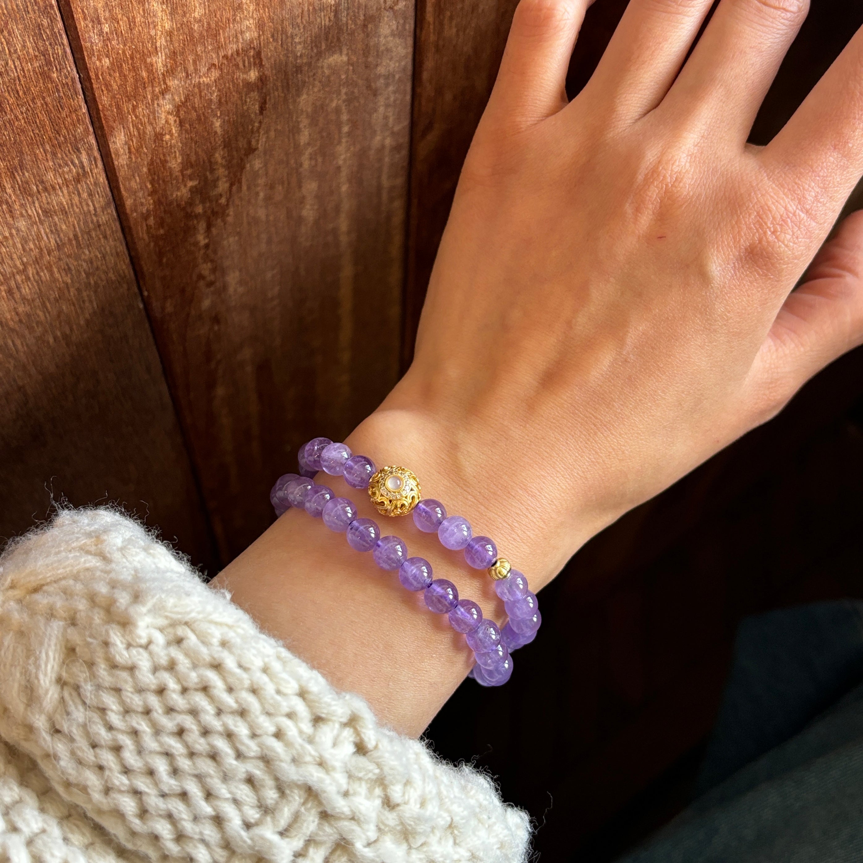 Kalyana Aura Natural Amethyst Lavender Double-Loop Bracelet
