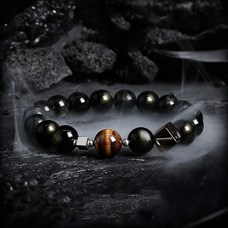 Kalyana Aura Gold Obsidian Bracelet Tiger's Eye Stone Bracelet Birthday Gift