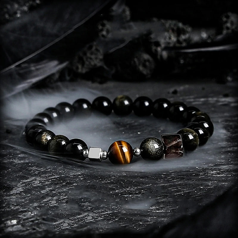 Kalyana Aura Gold Obsidian Bracelet Tiger's Eye Stone Bracelet Birthday Gift