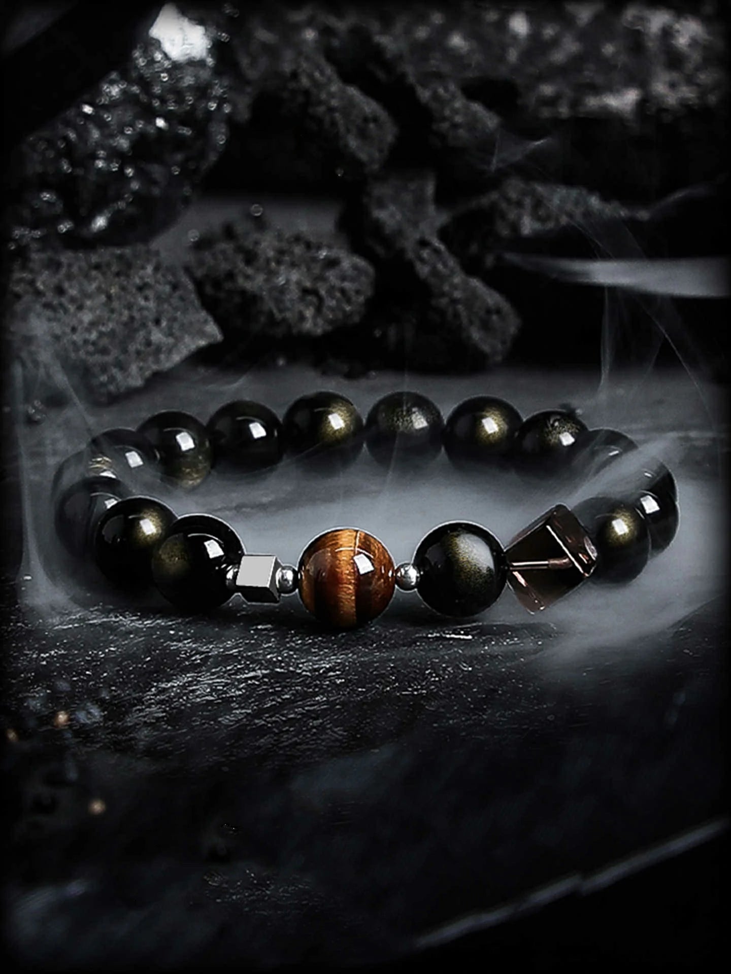 Kalyana Aura Gold Obsidian Bracelet Tiger's Eye Stone Bracelet Birthday Gift