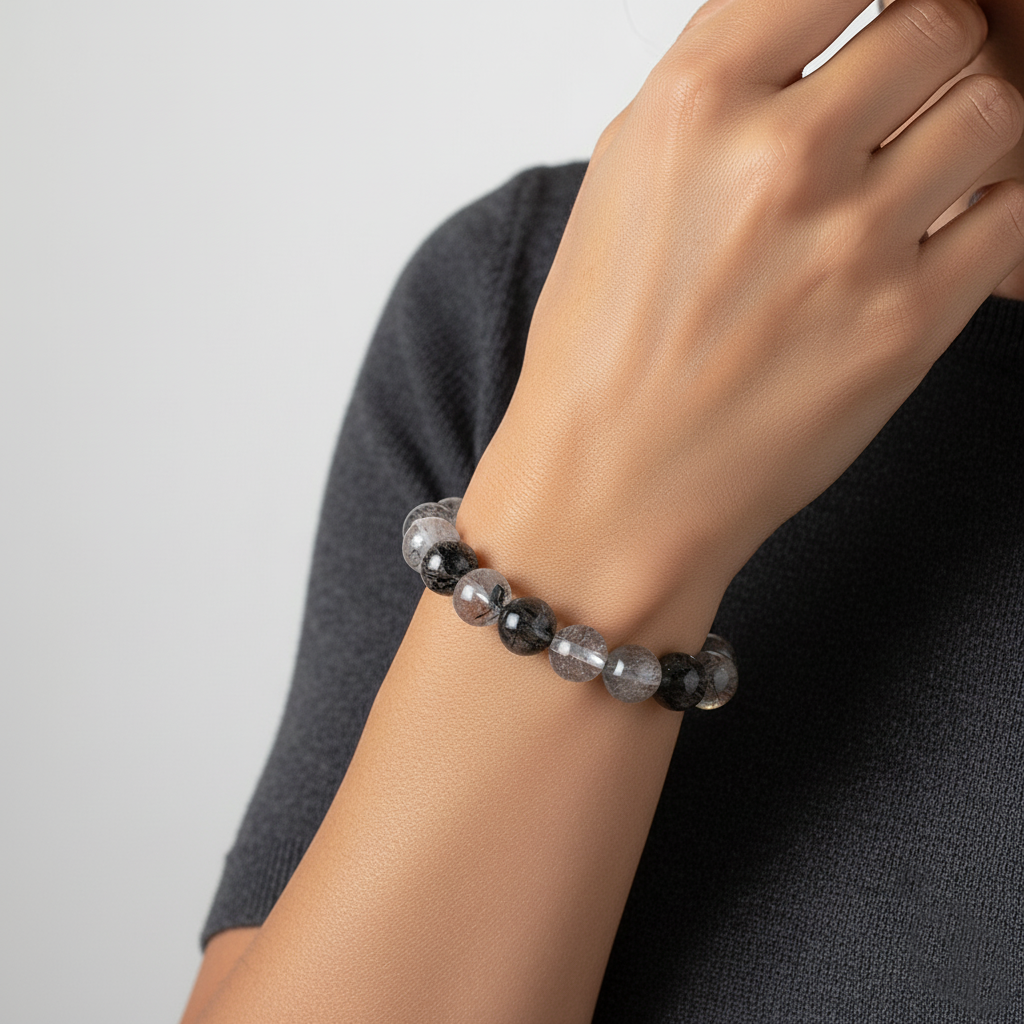 Kalyana Aura Natural Black Rutilated Crystal Personalized Bracelet