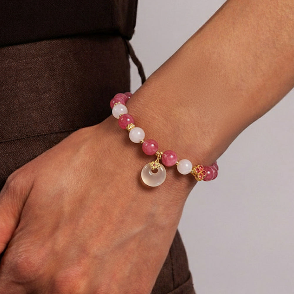 Kalyana Aura Pink Tourmaline Peace Buckle Pendant Crystal Bracelet