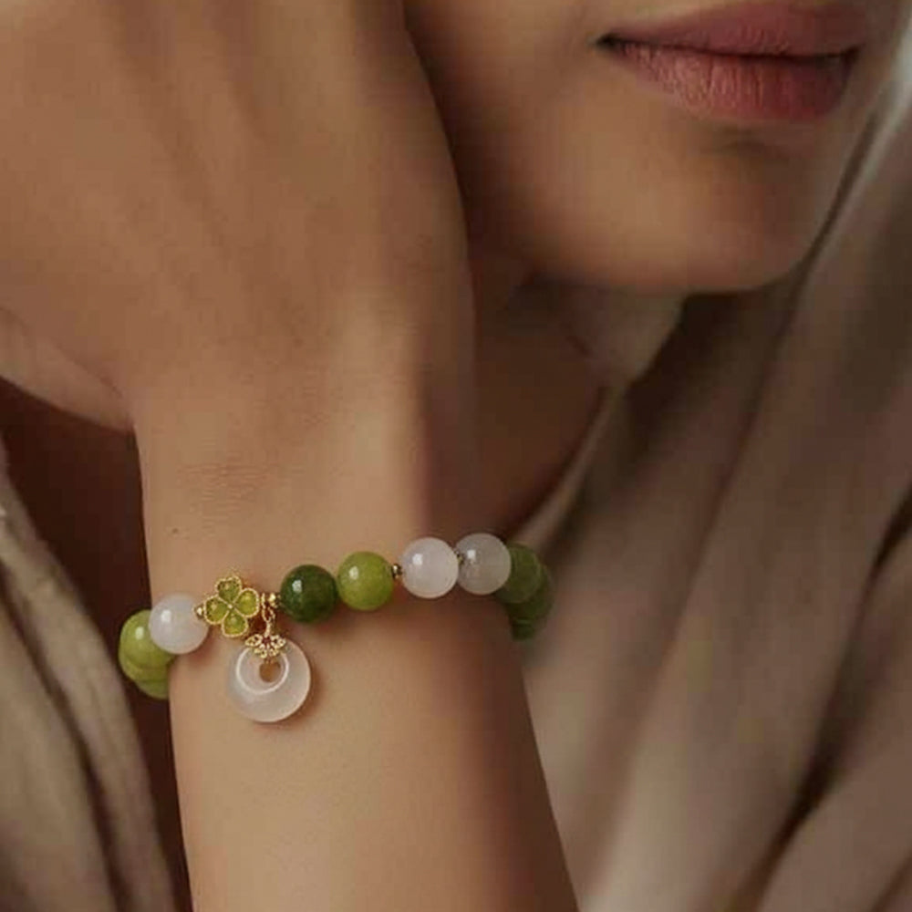 Kalyana Aura Pink Tourmaline Peace Buckle Pendant Crystal Bracelet Women