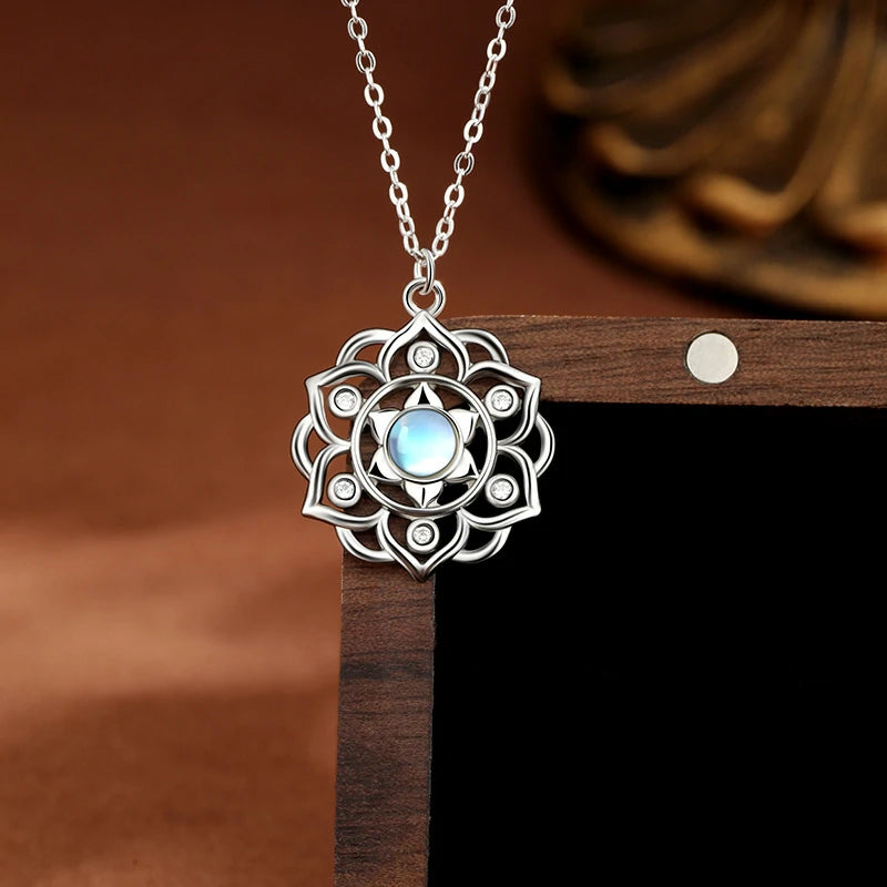 Kalyana Aura Moonstone Lotus Pendant Clavicle Necklace Women