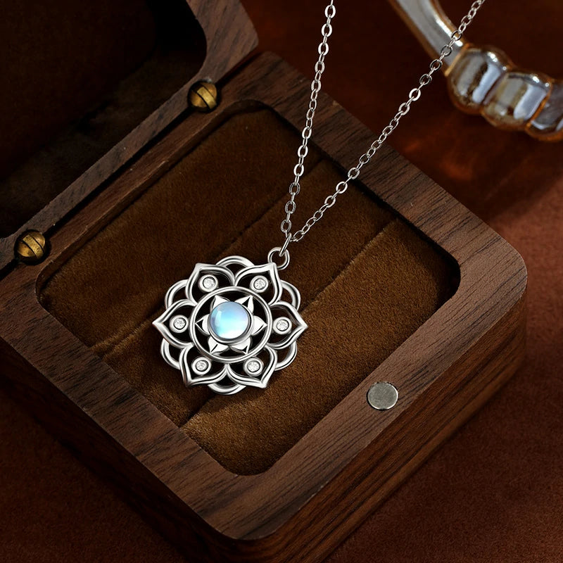 Kalyana Aura Moonstone Lotus Pendant Clavicle Necklace Women