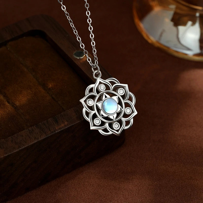 Kalyana Aura Moonstone Lotus Pendant Clavicle Necklace Women