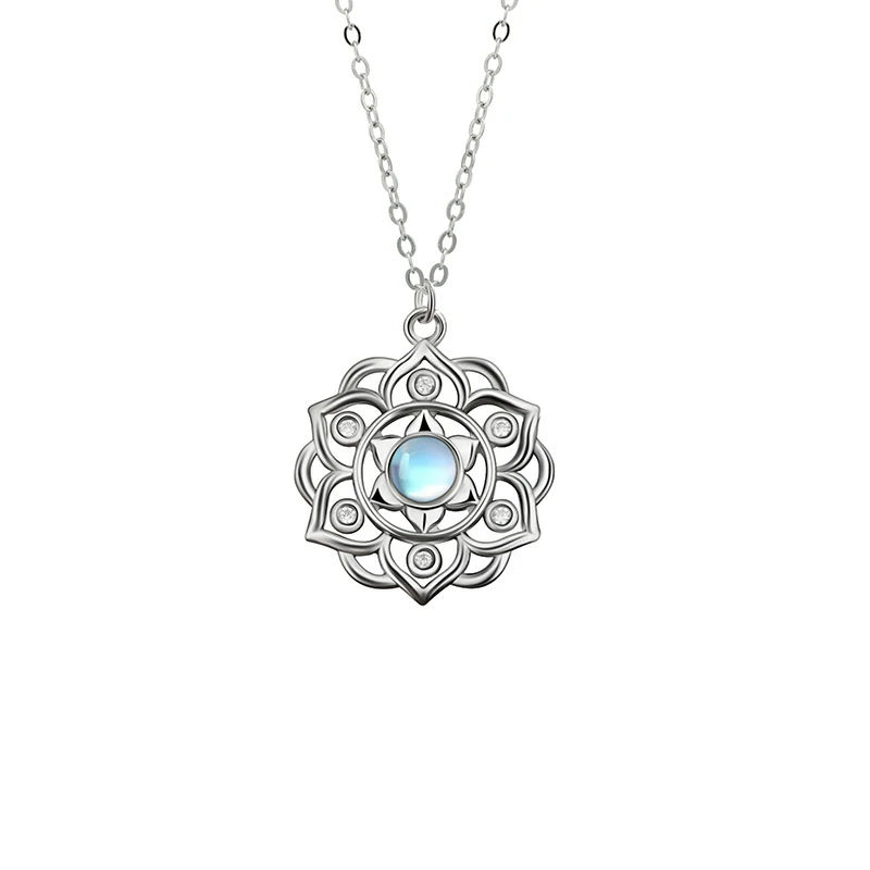Kalyana Aura Moonstone Lotus Pendant Clavicle Necklace Women