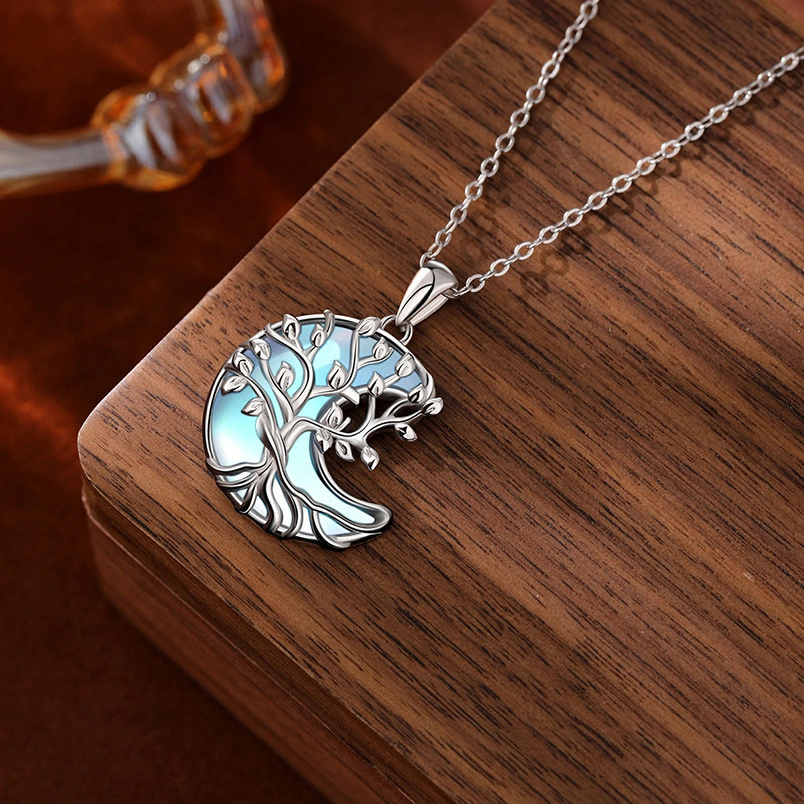 Kalyana Aura Moonstone Tree of Life Pendant Healing Necklace Women
