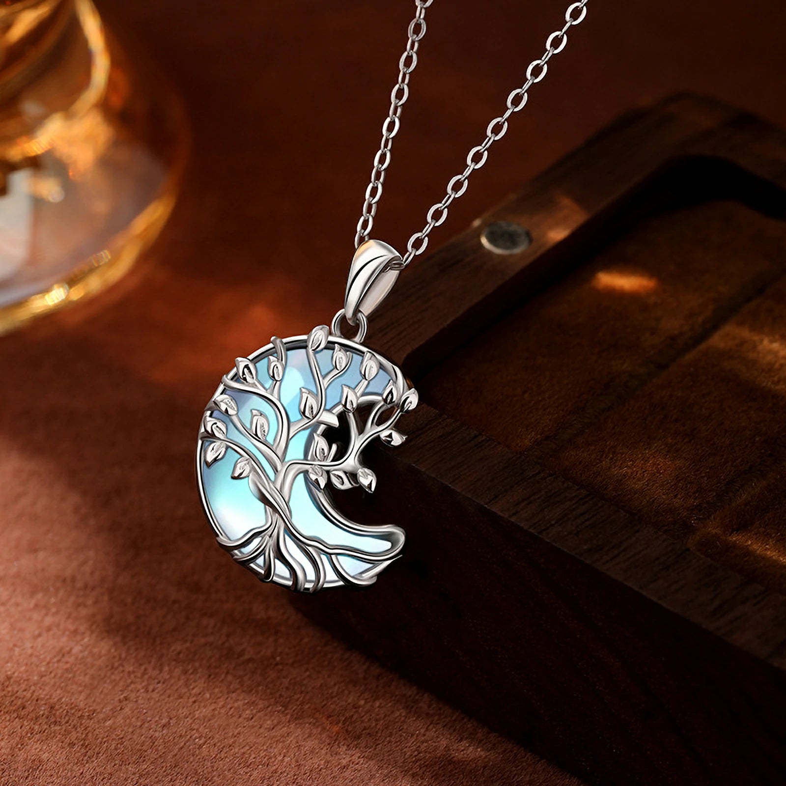 Kalyana Aura Moonstone Tree of Life Pendant Healing Necklace Women