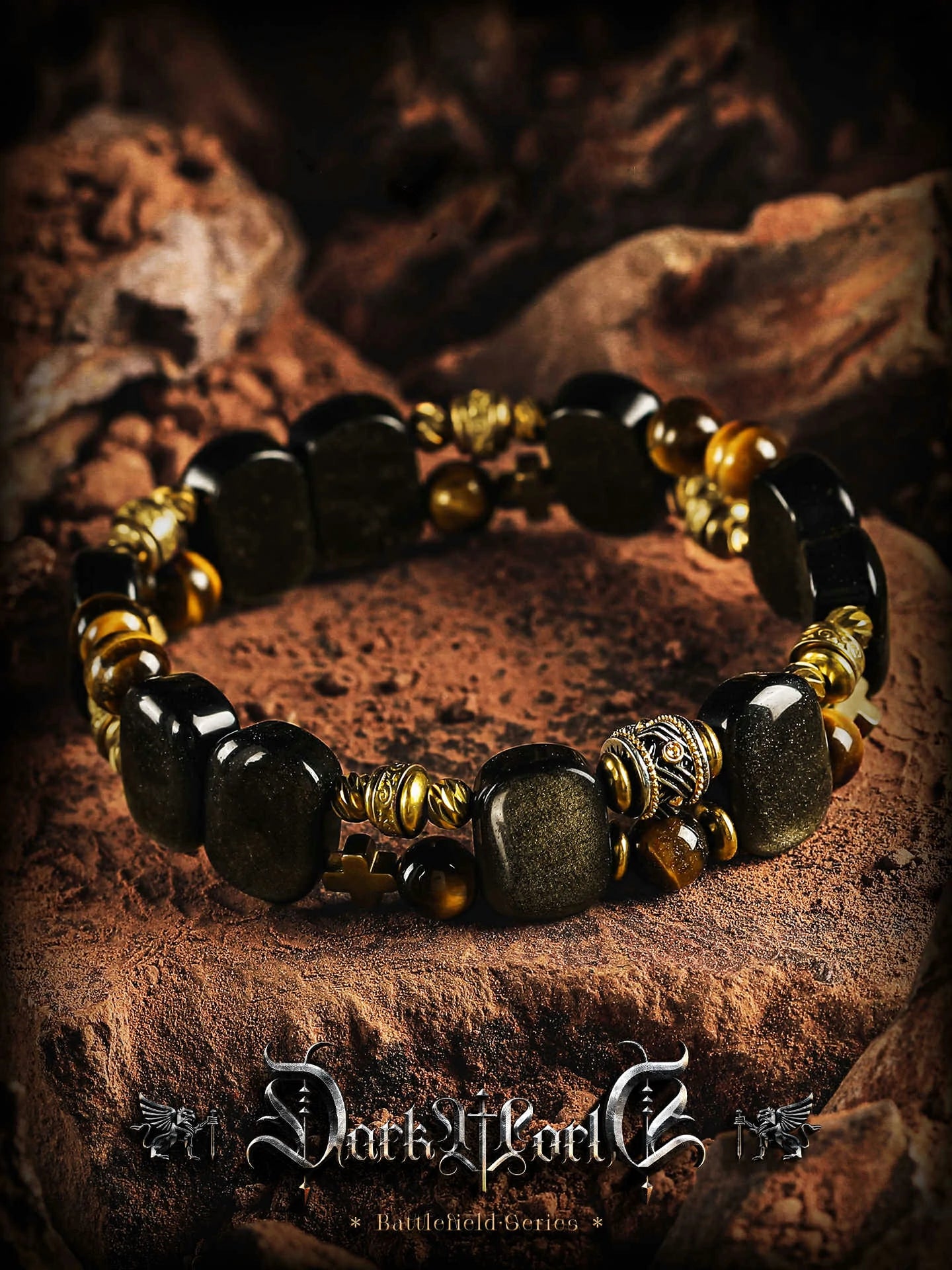 Kalyana Aura Vintage Golden Obsidian Tiger's Eye Stone Brass Bracelet
