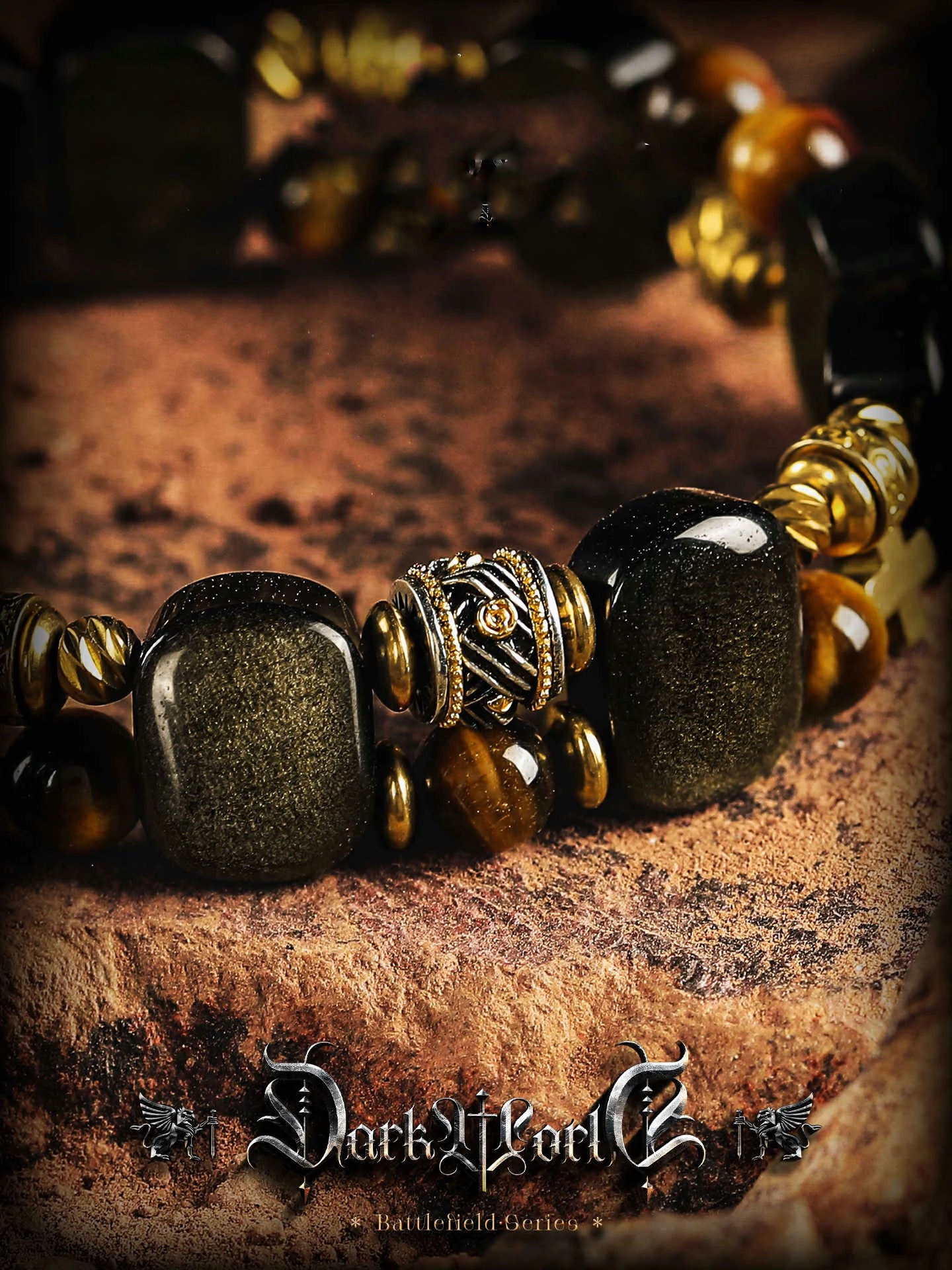 Kalyana Aura Vintage Golden Obsidian Tiger's Eye Stone Brass Bracelet