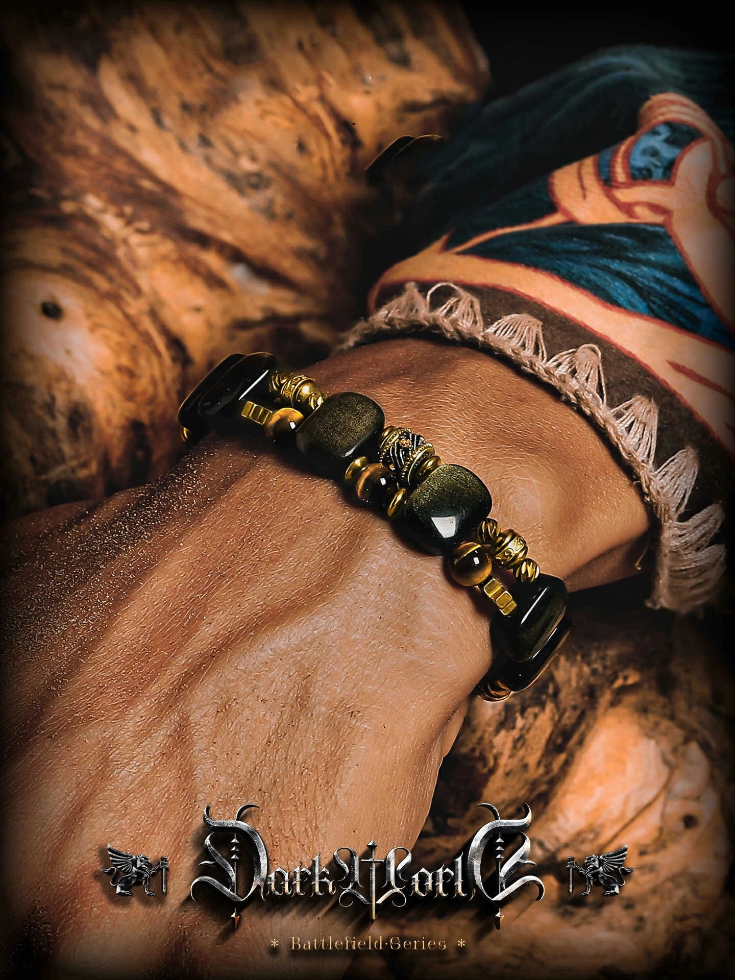 Kalyana Aura Vintage Golden Obsidian Tiger's Eye Stone Brass Bracelet