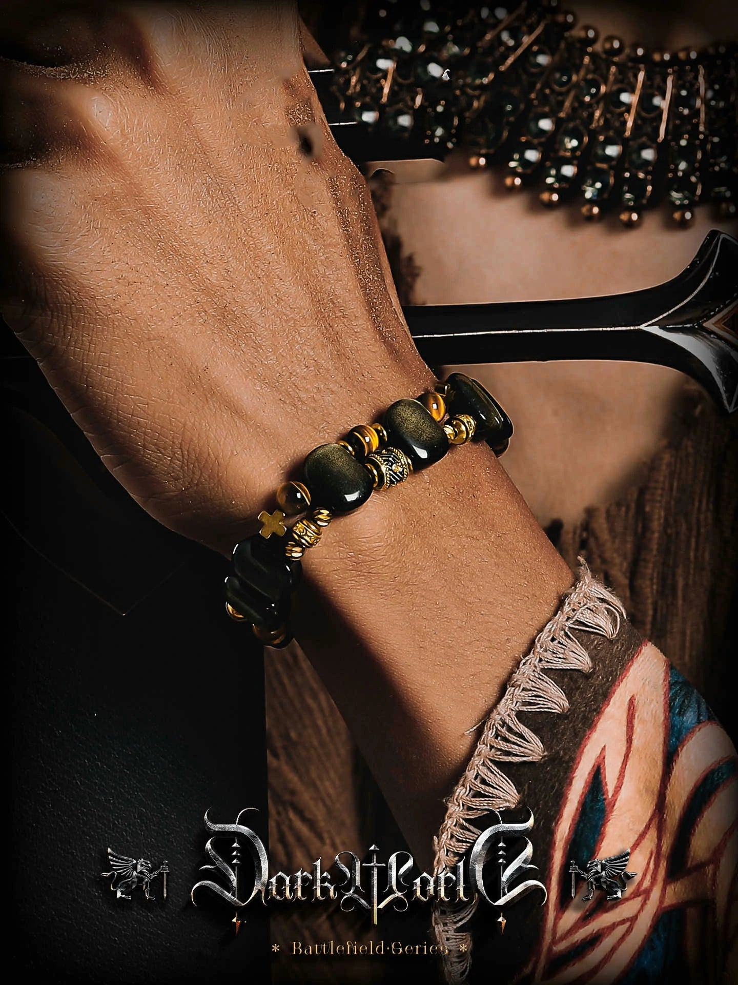 Kalyana Aura Vintage Golden Obsidian Tiger's Eye Stone Brass Bracelet