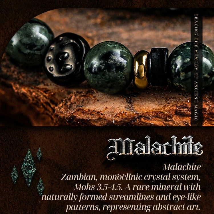 Kalyana Aura Vintage Malachite Coconut Shell 316L Titanium Steel Bracelet Men