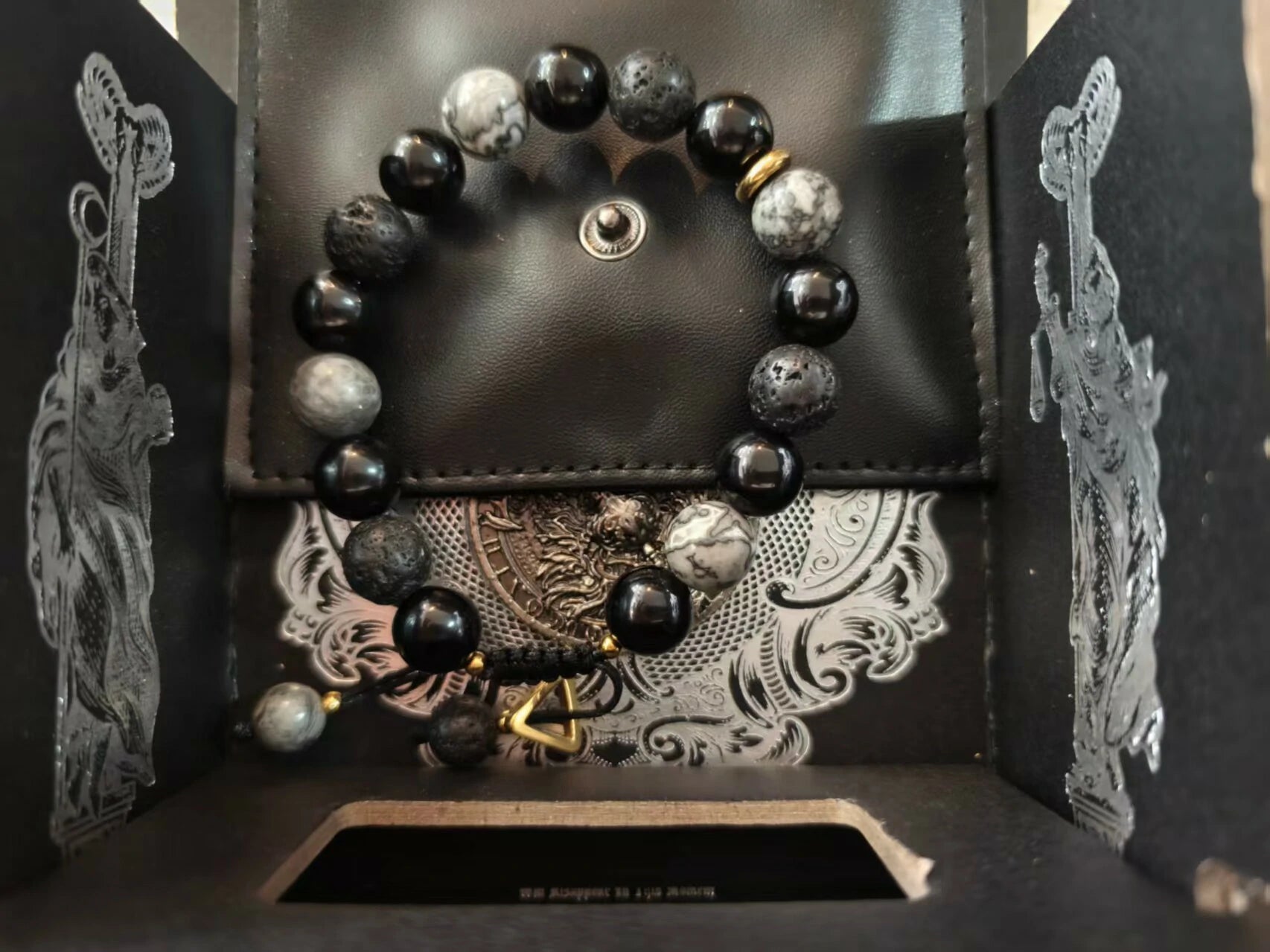 Kalyana Aura Vintage Obsidian Volcanic Rock Bracelet Men