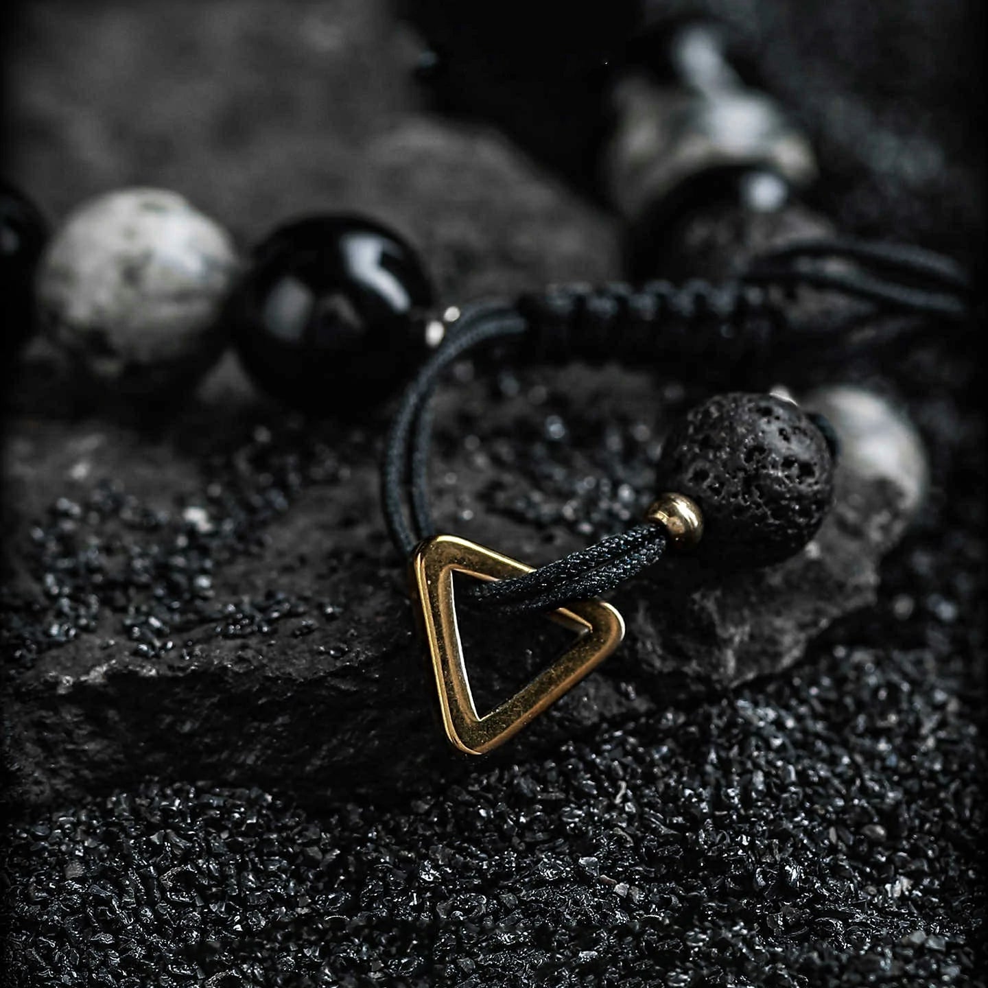 Kalyana Aura Vintage Obsidian Volcanic Rock Bracelet Men