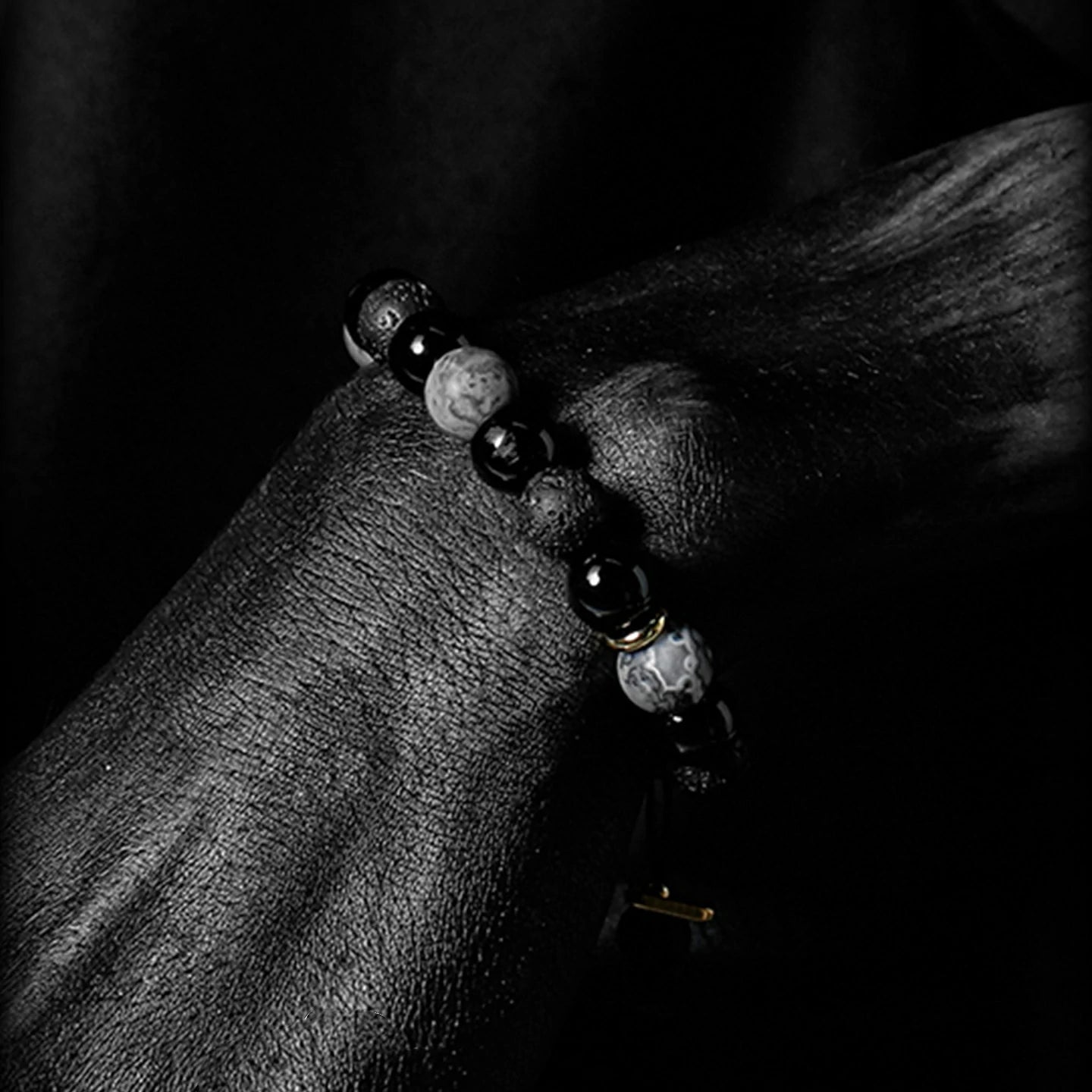 Kalyana Aura Vintage Obsidian Volcanic Rock Bracelet Men
