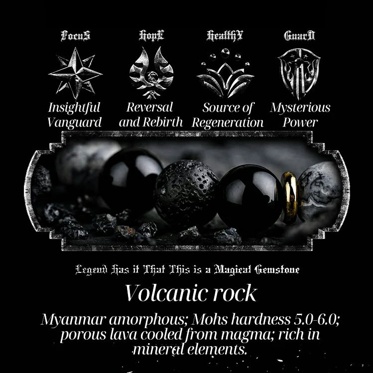 Kalyana Aura Vintage Obsidian Volcanic Rock Bracelet Men