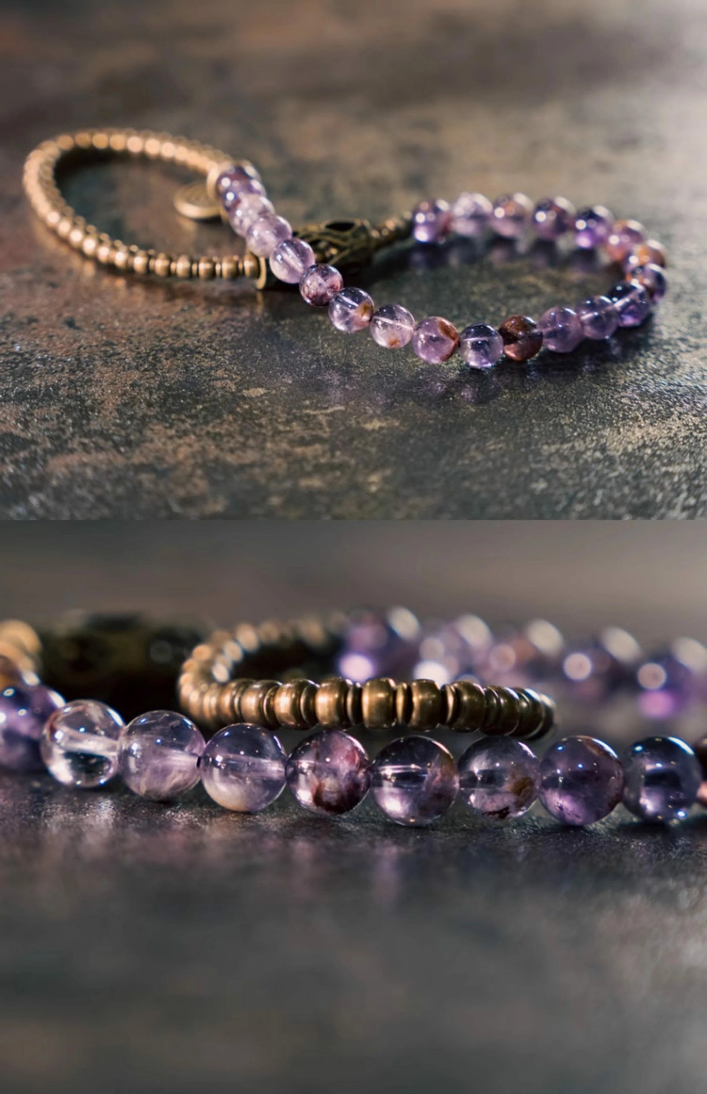 Kalyana Aura Vintage Purple Phantom Crystal Brass Bracelet