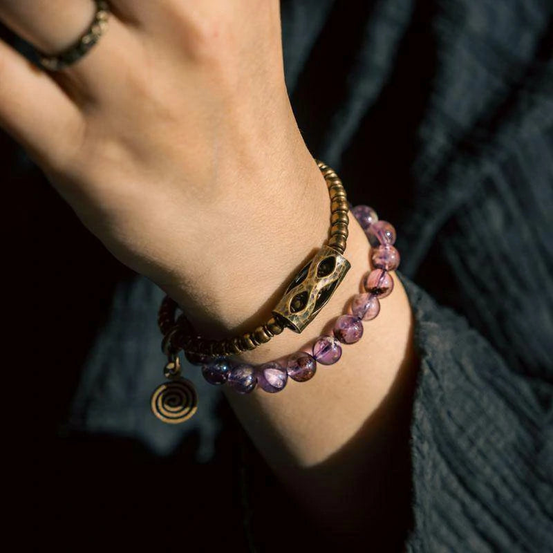 Kalyana Aura Vintage Purple Phantom Crystal Brass Bracelet