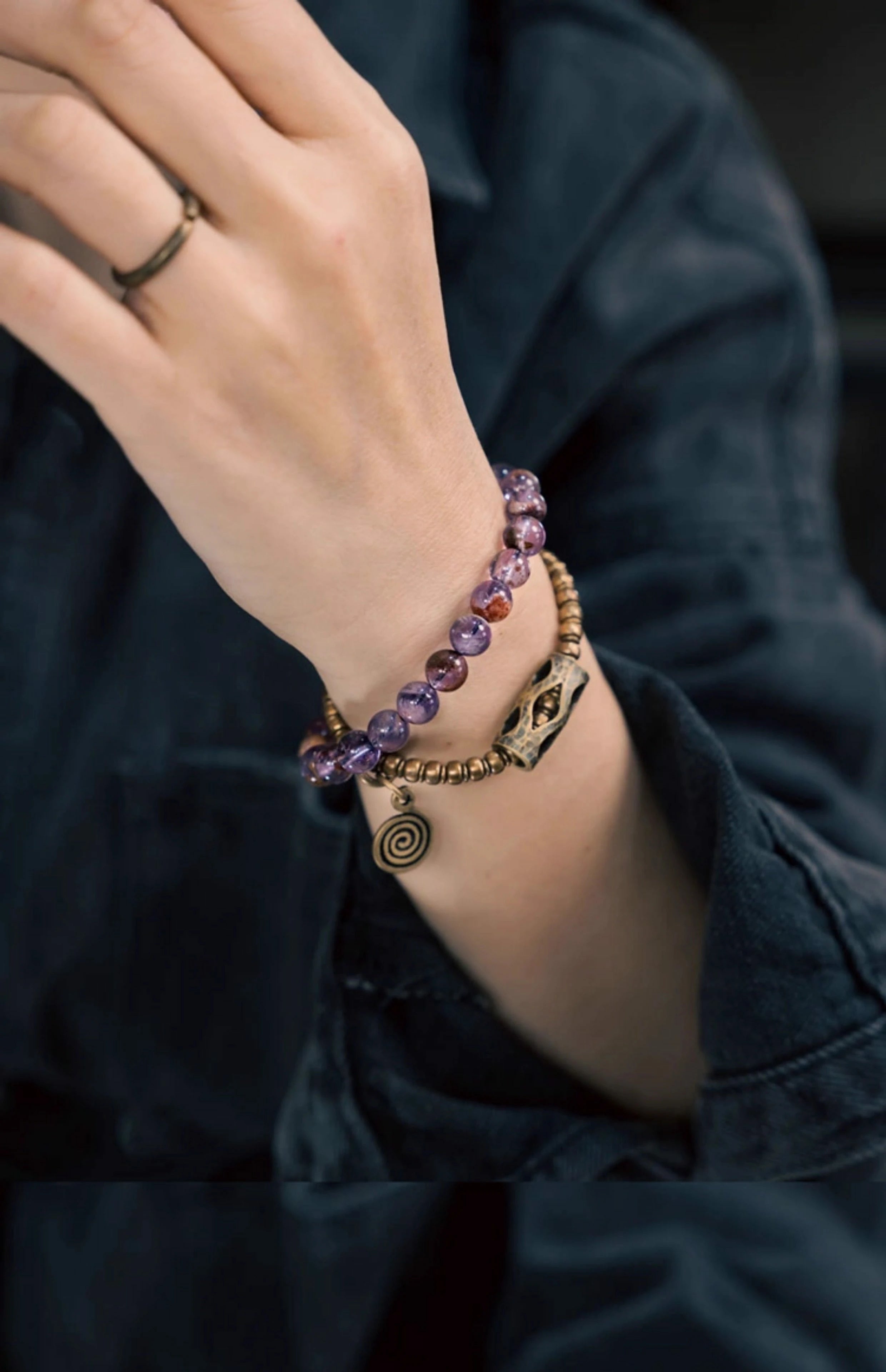 Kalyana Aura Vintage Purple Phantom Crystal Brass Bracelet
