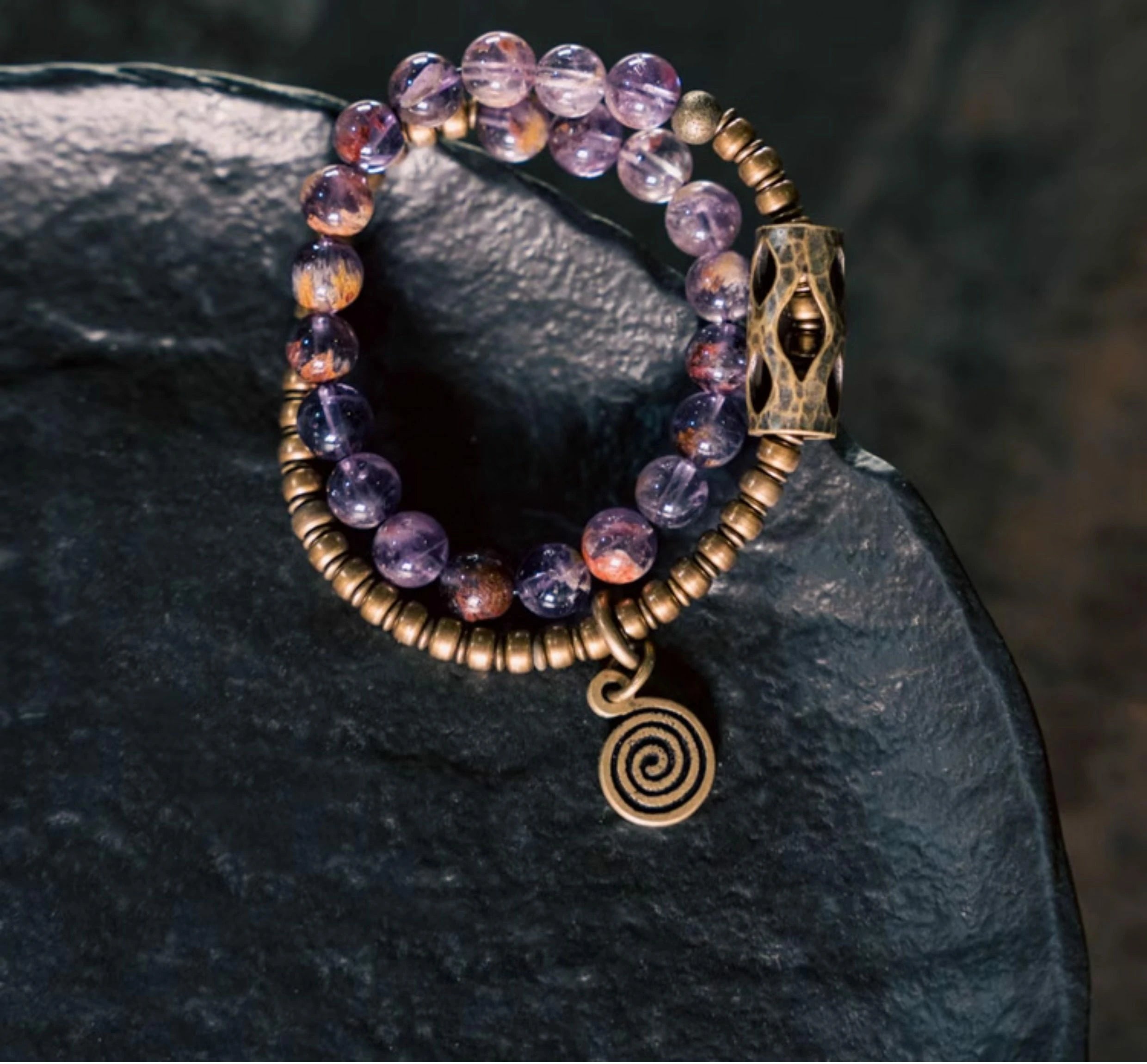 Kalyana Aura Vintage Purple Phantom Crystal Brass Bracelet