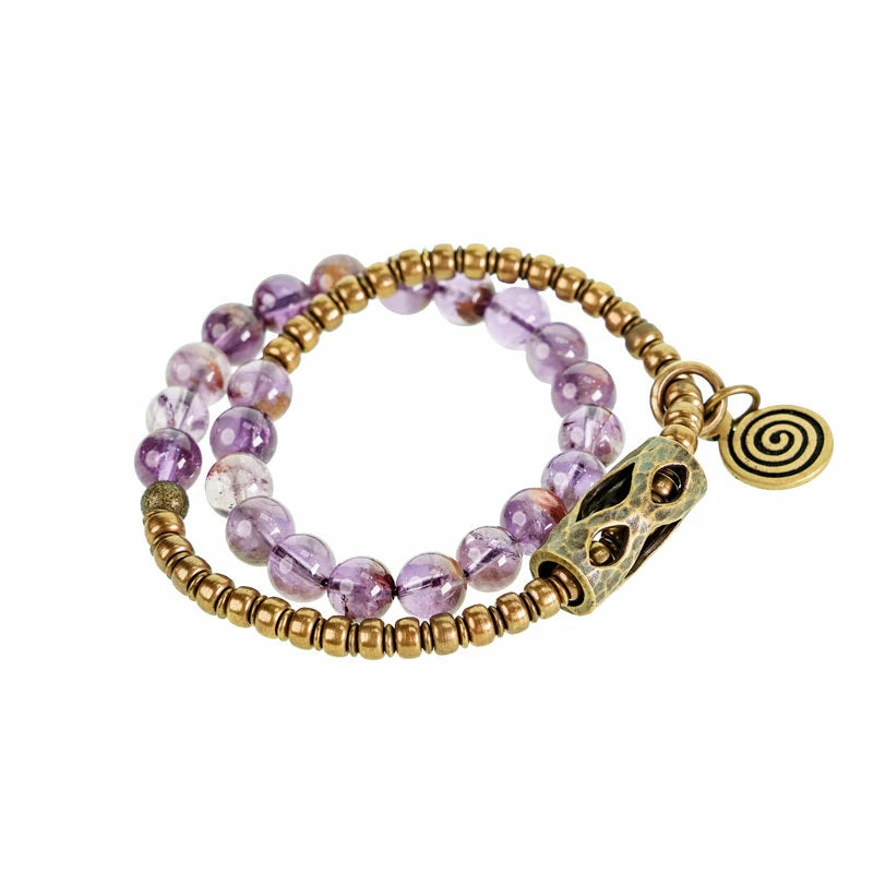 Kalyana Aura Vintage Purple Phantom Crystal Brass Bracelet
